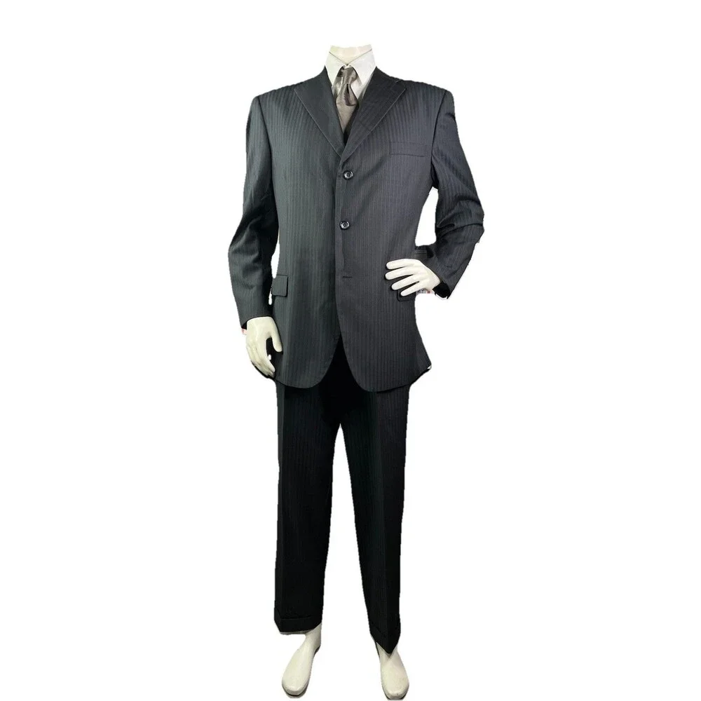 Caravelli Striped Super 150s Gray Mens 2pc Suit Jacket Pants 42R 36x30